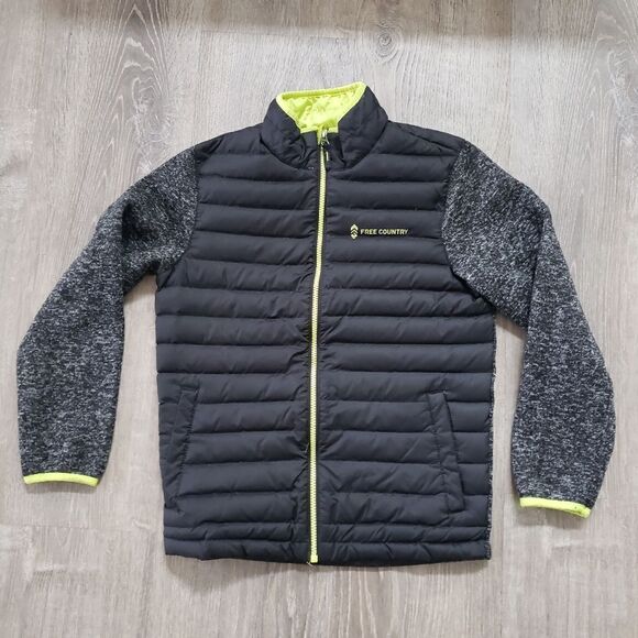 Free Country Womens M Black Green Down Filled Quilted Puffer Long Sleeve Jacket - Picture 1 of 13
